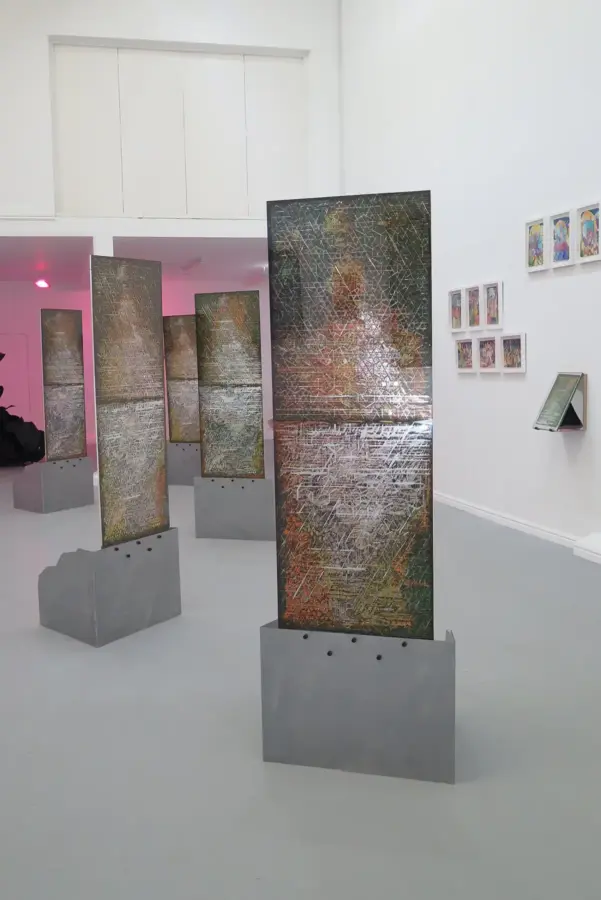 Mousharabiah Screens - C, R1, R2, L1, L2, 2018-2022. Screenprintsios Gallery, London, The Measure of all Things, 2022. Screenprints on acrylic sheets mounted on steel frames. 