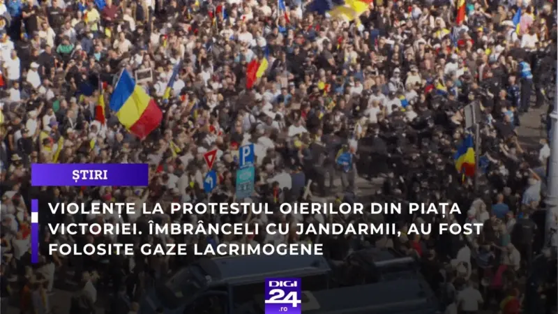 Thumbnail image of the <a href="https://www.youtube.com/watch?v=FEAY-LK9FWA">Youtube video</a> on September 15 protests in Bucharest by Digi24HD. Fair use. 